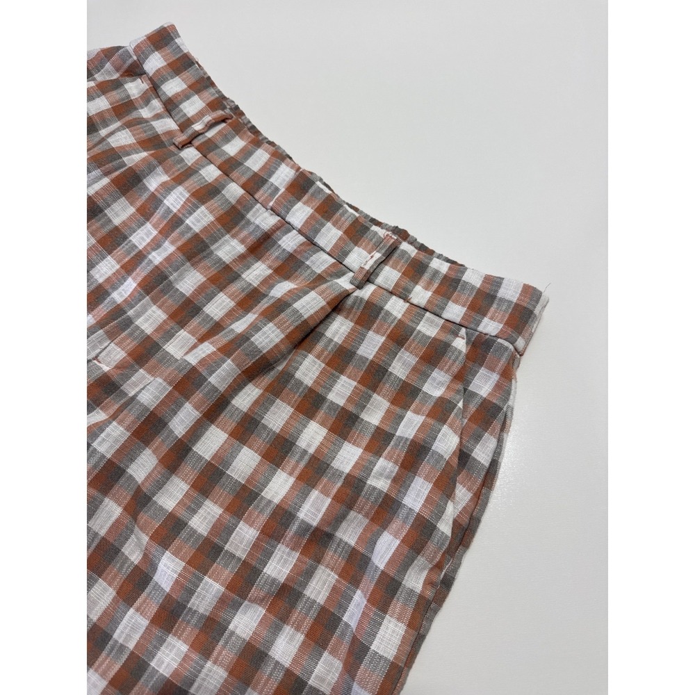 Nine West Womens Rust Orange Gingham Pleated High Waist Shorts Size L - Picture 3 of 7